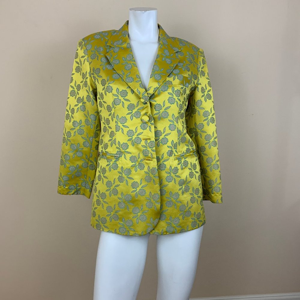 Hand Made Yellow & Blue Silk Floral Blazer